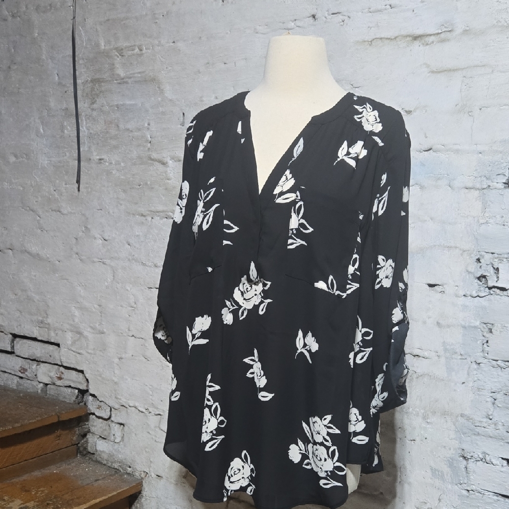 Torrid Black and White Floral Blouse